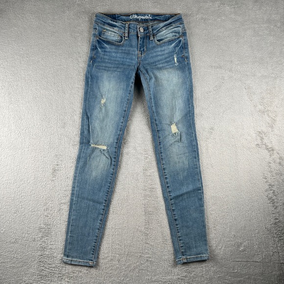 Aeropostale Lola Jegging Women's Distressed Light Wash Denim Jeans Size 000 Reg - Picture 1 of 7